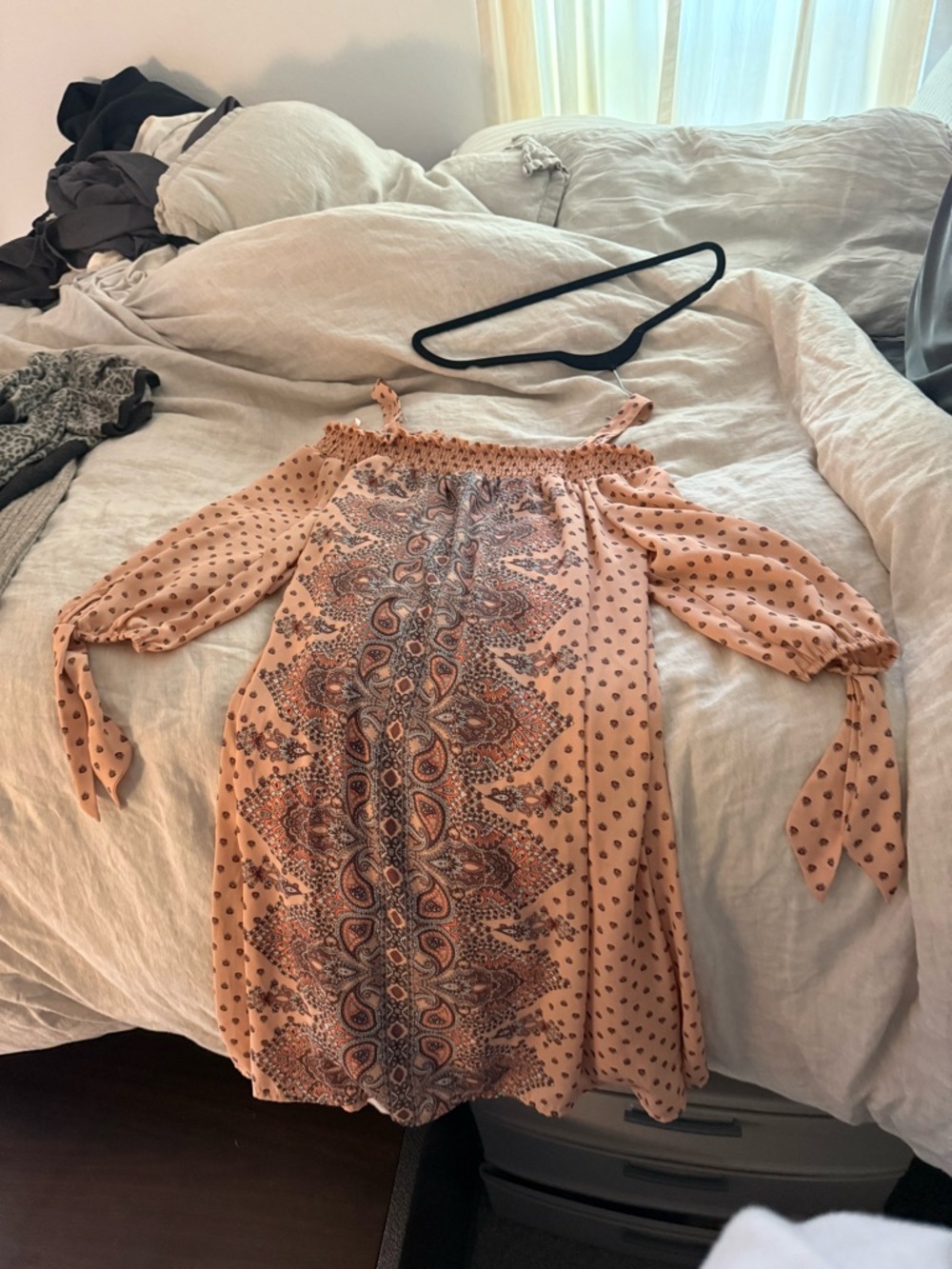 Luxology Peach Paisley Smocked Waist Mini Dress